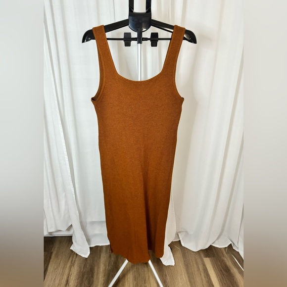 H&M Burnt Orange and Brown Rib Knit Dress Midi Tank slit Minimalist Size Large - Picture 2 of 4